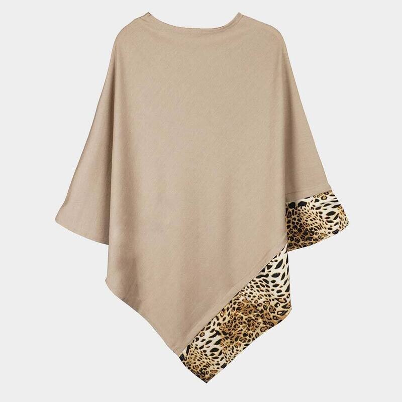 Leopard Trim Solid Poncho