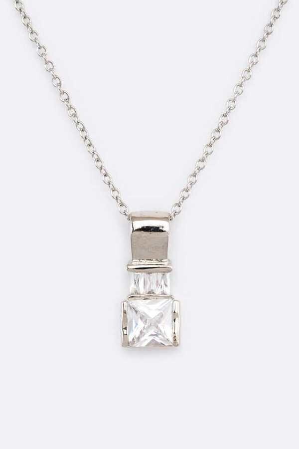 Baguette CZ Pendant Necklace Set