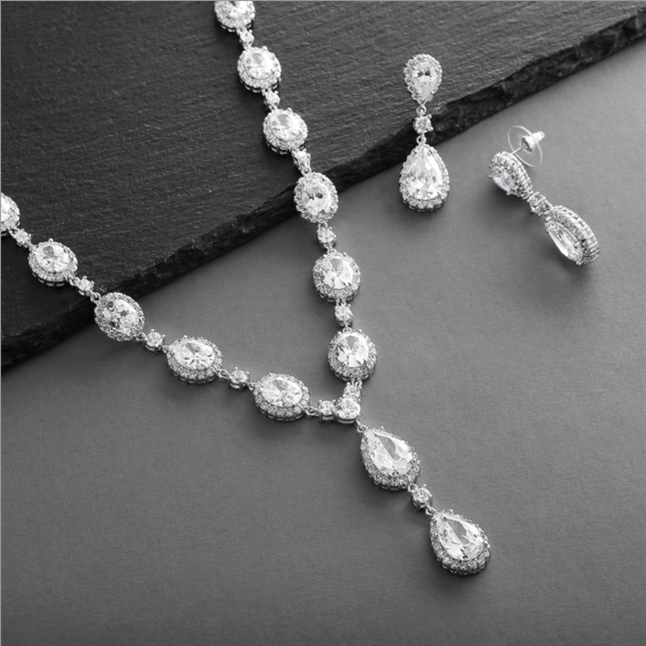 Bridal Necklace Set with Bold CZ Pears and Ovals