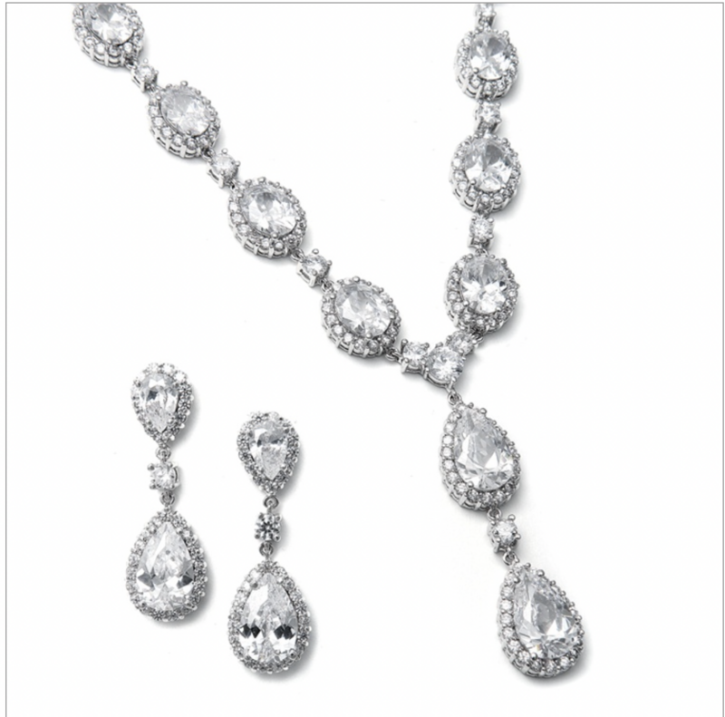 Bridal Necklace Set with Bold CZ Pears and Ovals