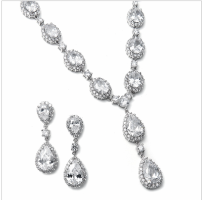 Bridal Necklace Set with Bold CZ Pears and Ovals