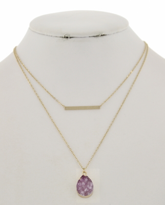 Real Druzy Stone Bar Multi Layer Necklace
