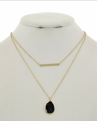 Real Druzy Stone Bar Multi Layer Necklace