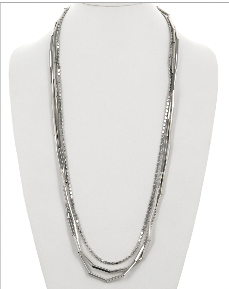 Multi Strand Metal Long Necklace &amp; Earring Set, Color: Silver