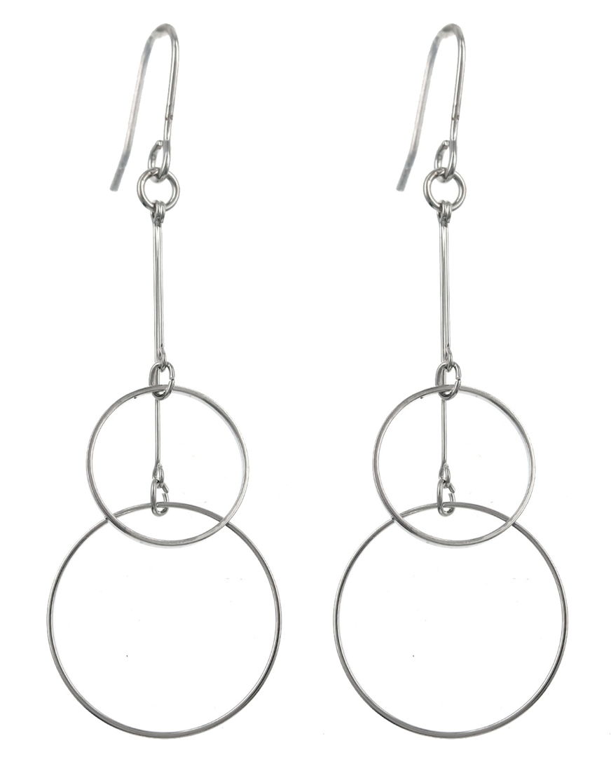 Round Metal Dangle Earring Set, Color: Silver