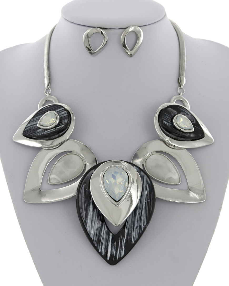 Grey Acrylic Glass Statement Necklace & Earring Set