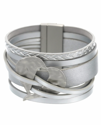 Hammered Heart Multi Strand Leatherette Band Bracelet
