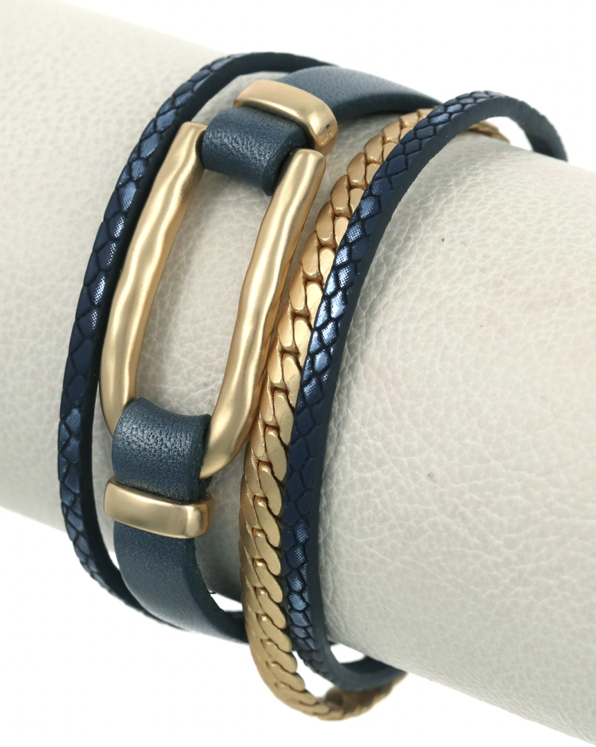 Navy Gold Multi Strand Leatherette Band Bracelet