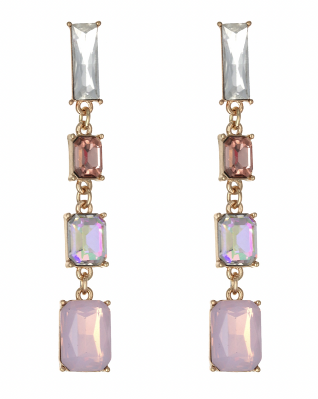 Baby Pink Glass Multi Emerald Drop Earring