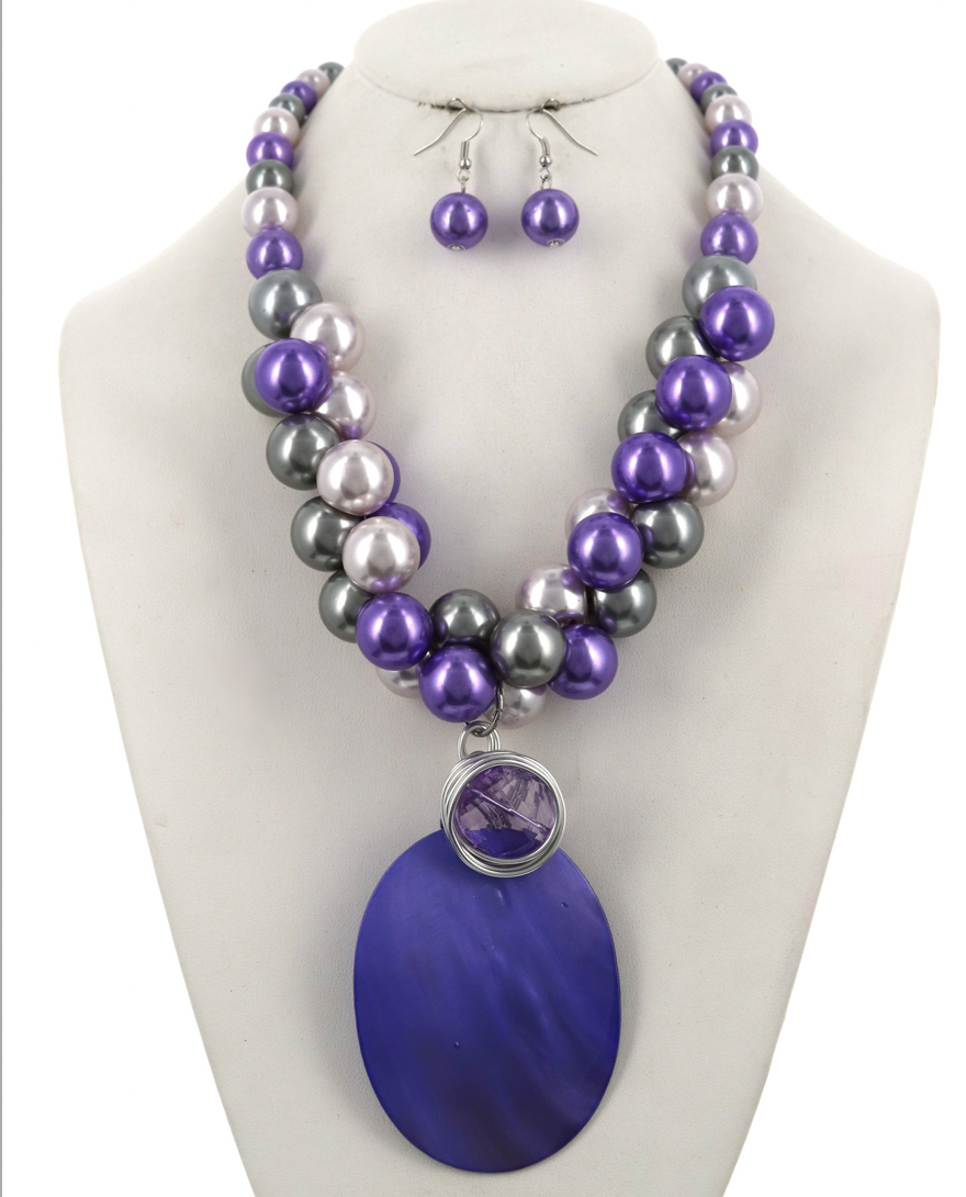 Purple Statement Pearl Necklace & Earring Set