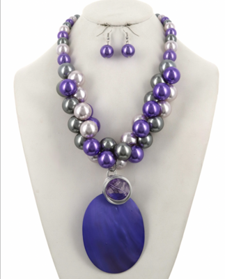 Purple Statement Pearl Necklace &amp; Earring Set