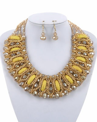 Glass Stone Bib Necklace &amp; Earring Set