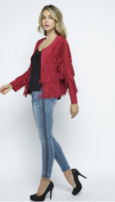 Stunning Burgundy Vegan Sued Fringe Jacket