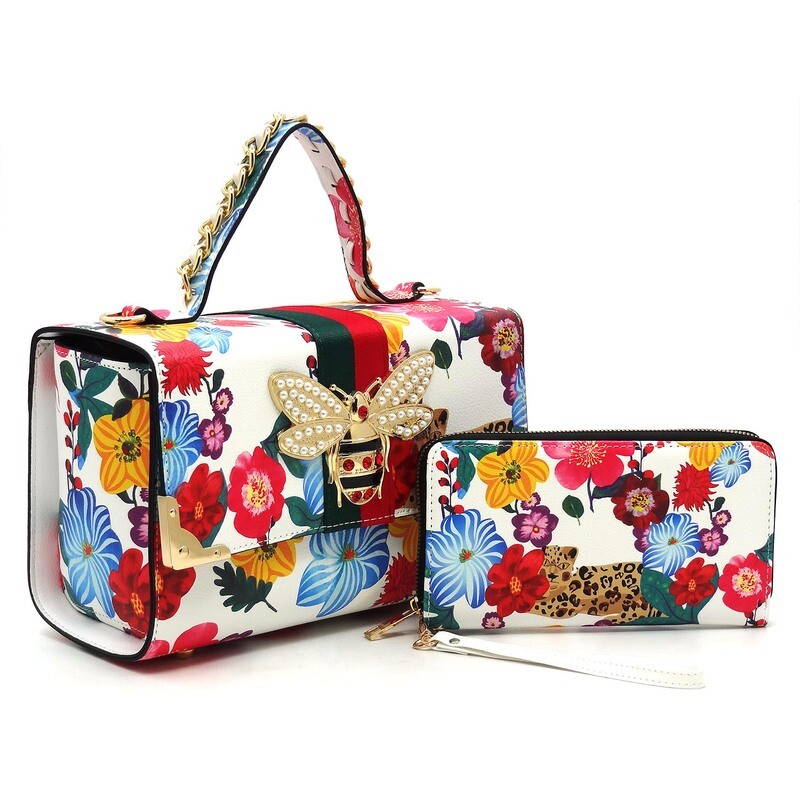 Designer Look Queen Bee Stripe 2-in-1 Boxy Satchel
