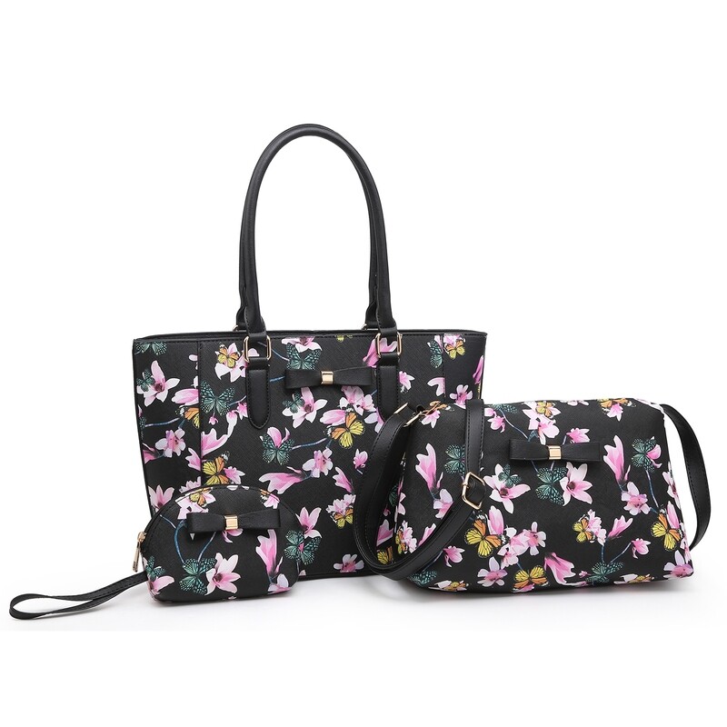 Flower Print Bow 3-in-1 Shopper Set