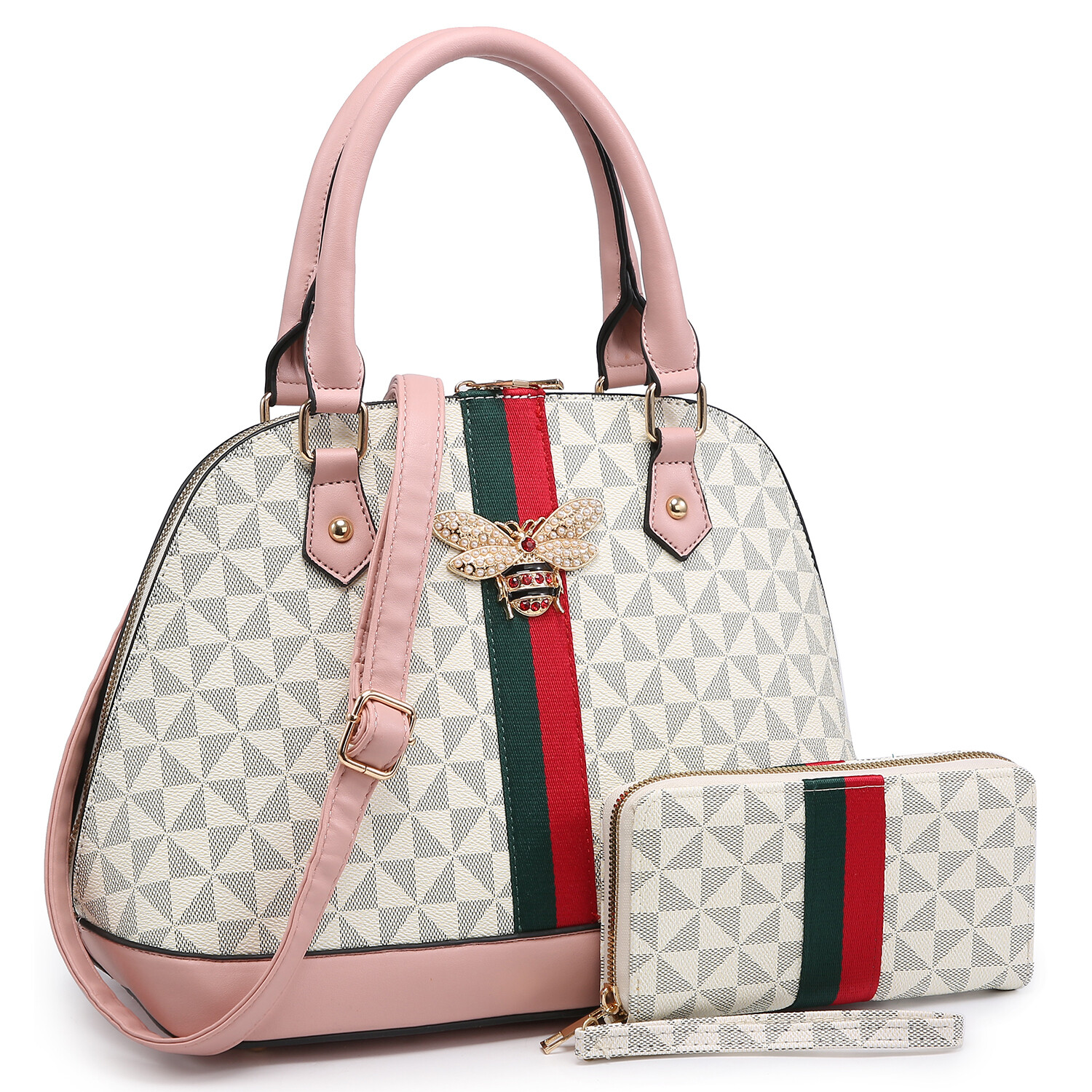 Designer Look  Bee Stripe Monogram 2-in-1 Dom, Color: Beige/Pink