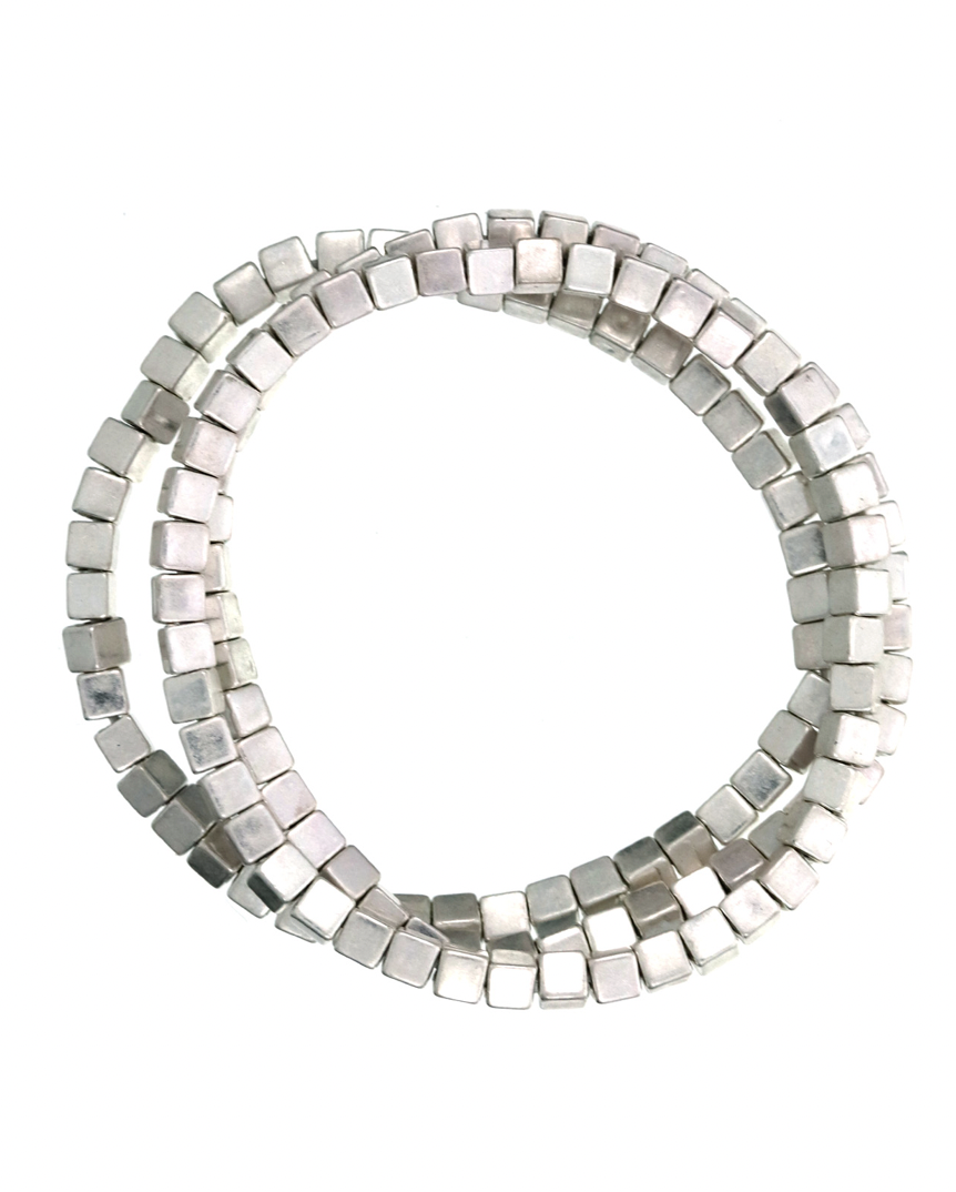 Matt Silver Multi Cube Strand Bracelet Set