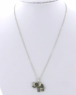 Hematie/AB crystal Elephant Pendant Necklace