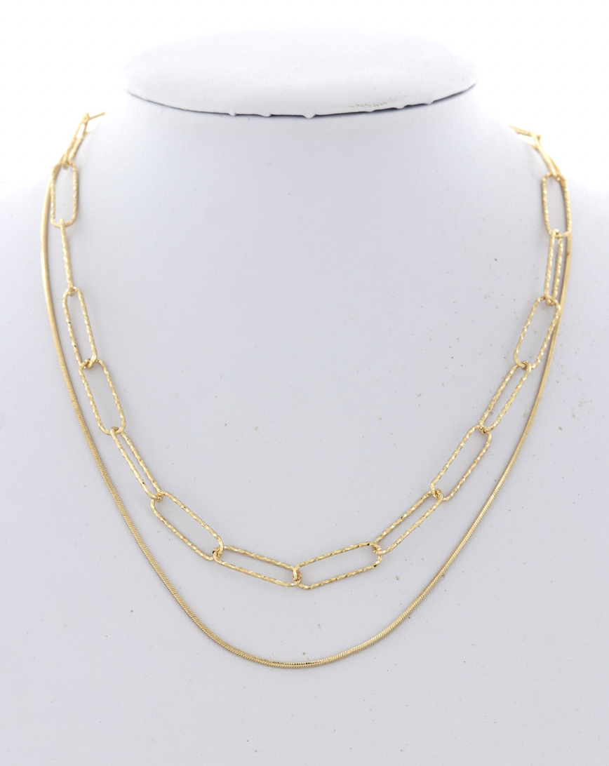 Dia Cut Linked Chain w/ Snake Chain 2 row Necklace