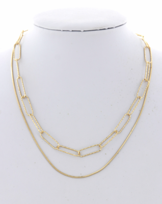 Dia Cut Linked Chain w/ Snake Chain 2 row Necklace