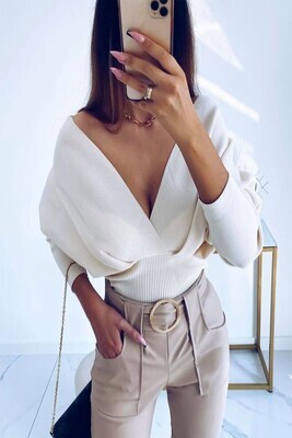 Off White Gold Chain Back Batwing Wrap Sweater