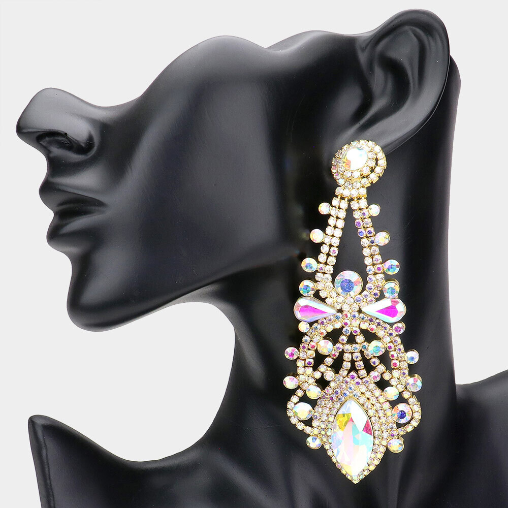 Oversized Marquise Stone Accented Dangle Evening Earrings