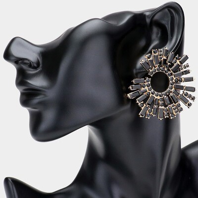 Rectangle Stone Cluster Circular Evening Earring