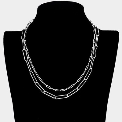 Open Metal Oval Link Double Layered Necklace