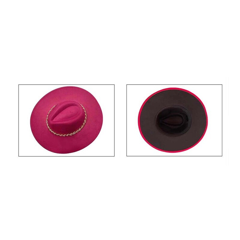 Burgundy Solid Panama Hat With Gold Chain Accent