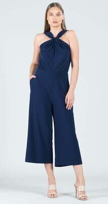 Navy Grecian Halter Pocket Jumpsuit