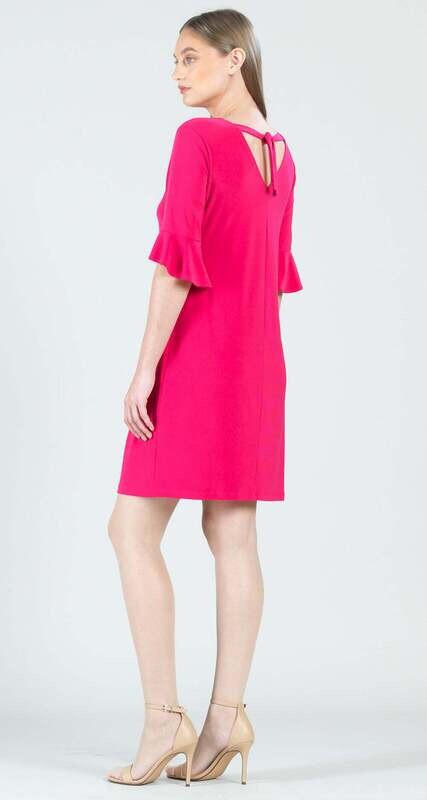 Hot Pink Tulip Cuff Back Tie Dress