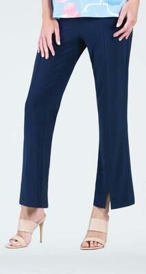 Navy Center Seam Front Slit Ankle Pant