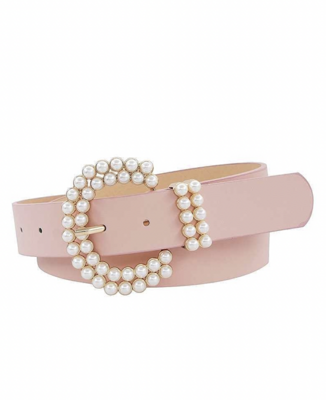 Vegan Leather Designer Look Pearl Accent Belt