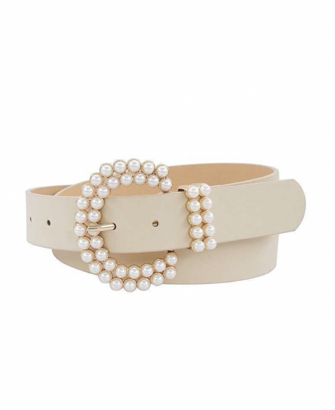 Vegan Leather Designer Look Pearl Accent Belt