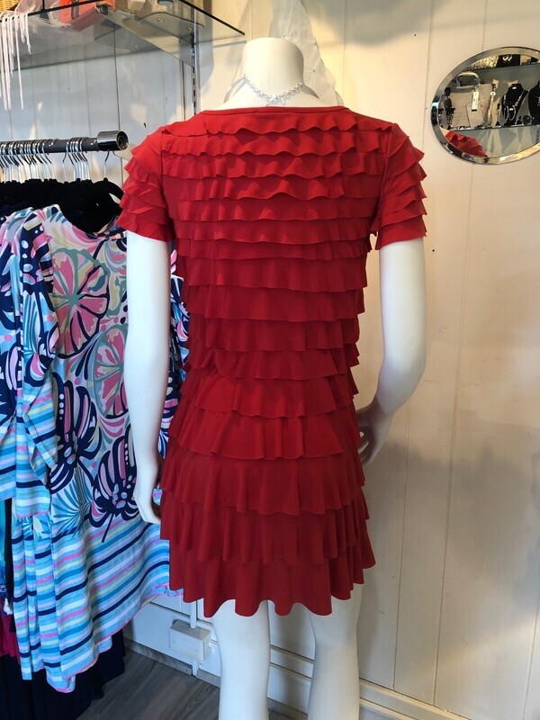 Coral Scoop Neck Flutter Layer Dress