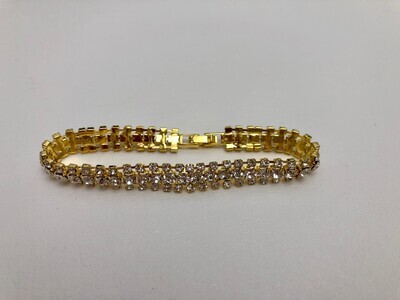 Gold Clear Crystal 3 Row Round Center Formal Bracelet