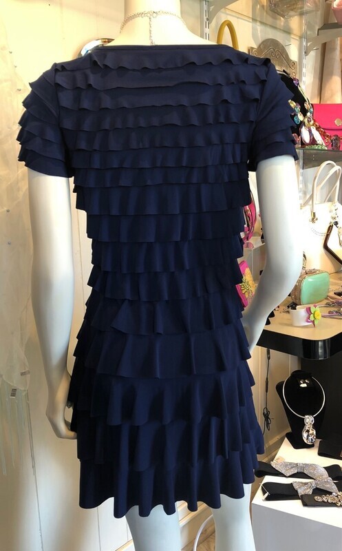 Navy Scoop Neck Flutter Layer Dress