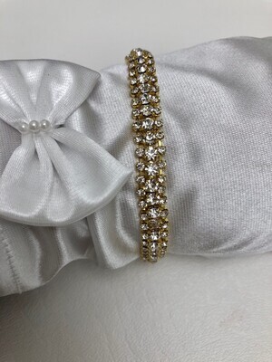 Gold Clear Crystal 3 Row Round Center Formal Bracelet