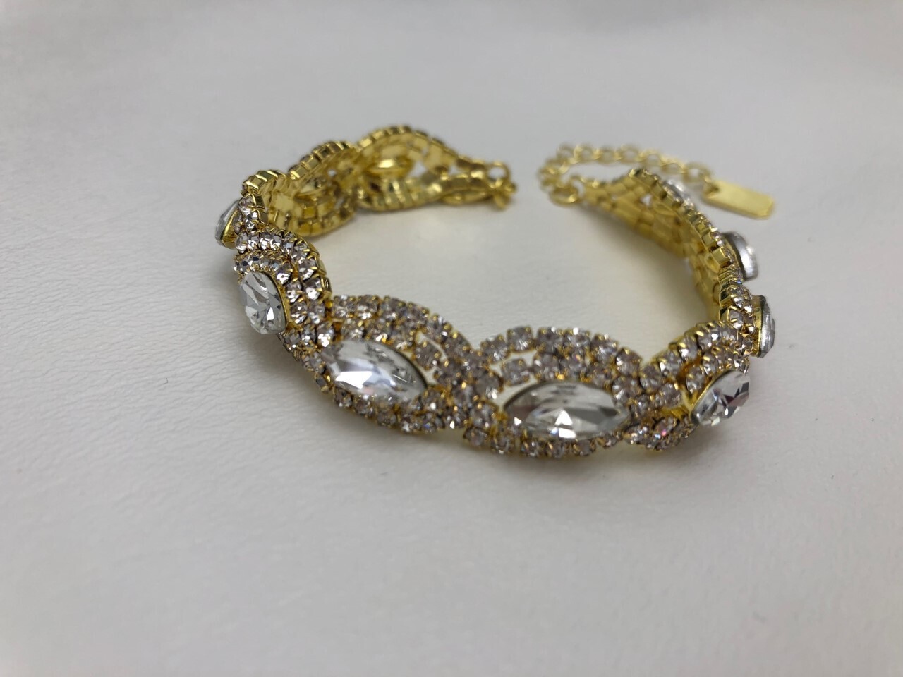 Gold Clear Marquise Rhinestone Formal Bracelet