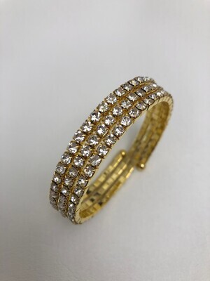 Gold Clear Crystal 3 Row Coil Bracelet