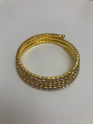 Gold Clear Crystal 3 Row Coil Bracelet
