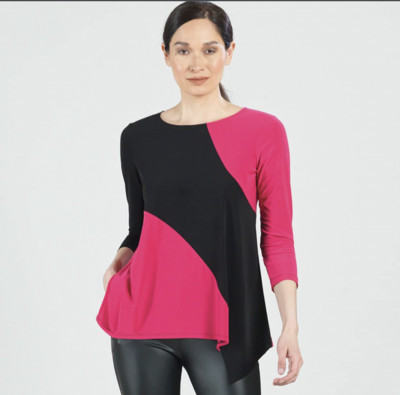 Hot Pink Color Block Angle Flow Tunic