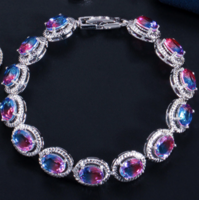 925 Oval Fire Rainbow AAA Cubic Zirconia Formal Bracelet