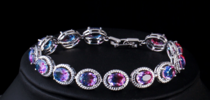 925 Oval Fire Rainbow AAA Cubic Zirconia Formal Bracelet