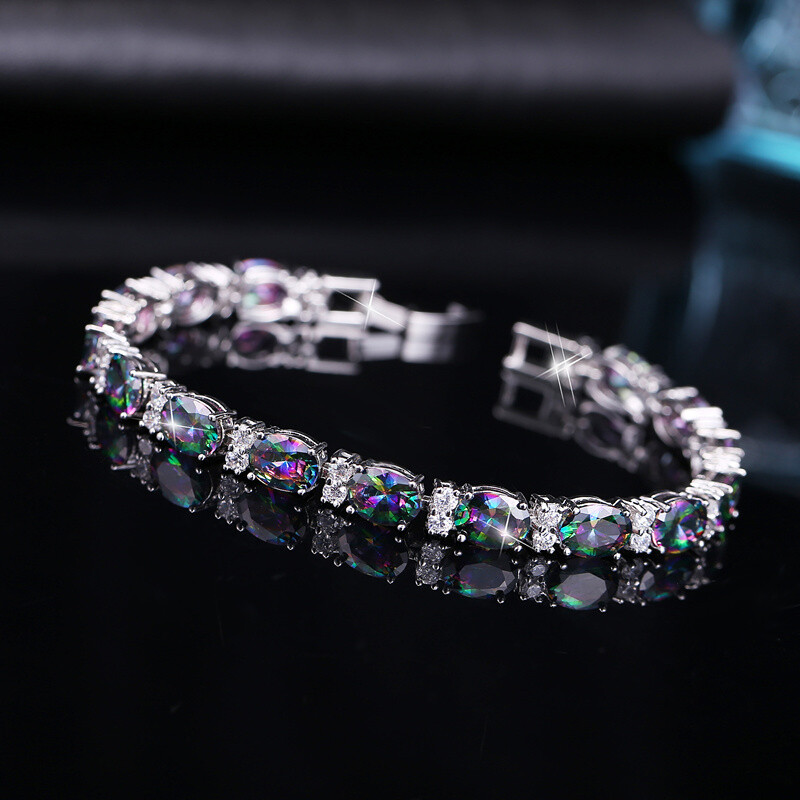 Oval Rainbow/Clear AAA Cubic Zirconia Clasp Bracelet