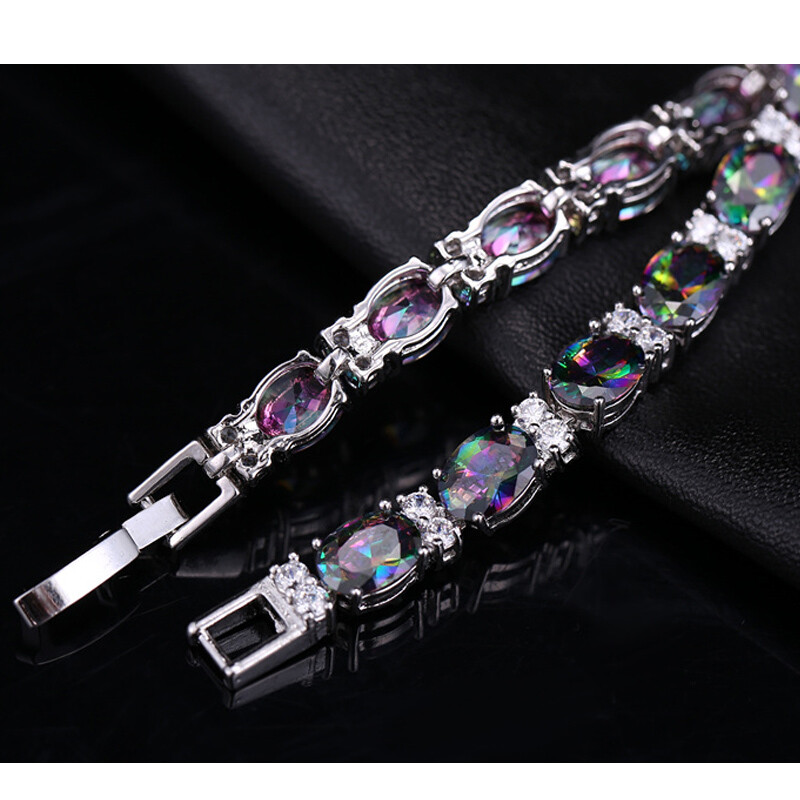 Oval Rainbow/Clear AAA Cubic Zirconia Clasp Bracelet