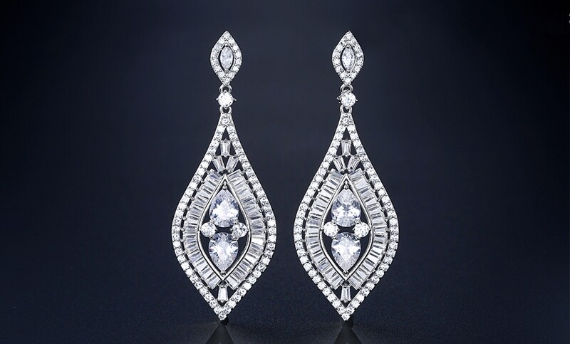 AAA Cubic Zirconia  Baguettes/Pear Luxury Earrings
