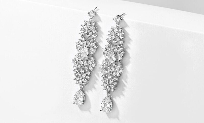 Multi Shape Micro Cubic Zirconia Floral Long Earrings