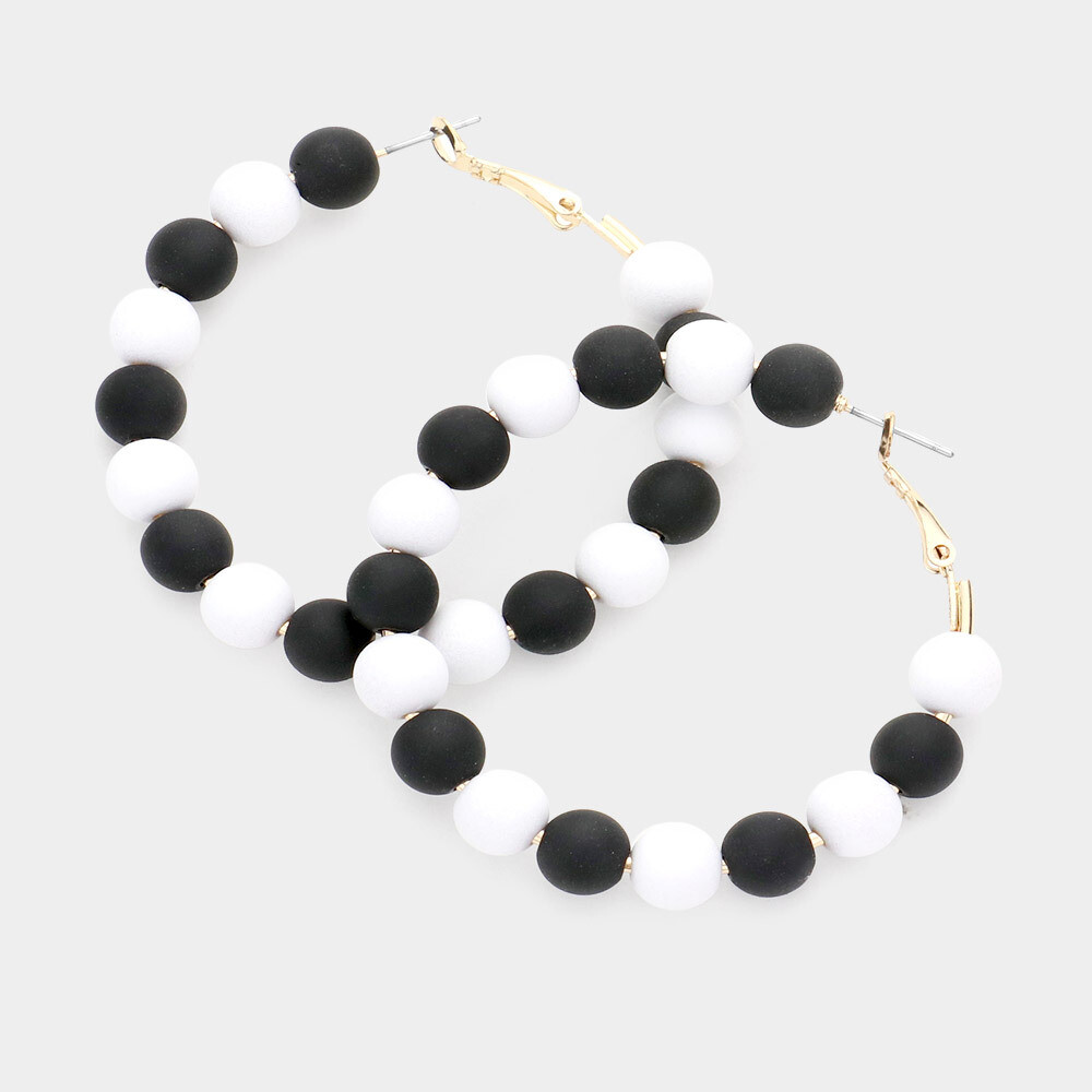 Black/White Colored Ball Cluster Hoop Earrings