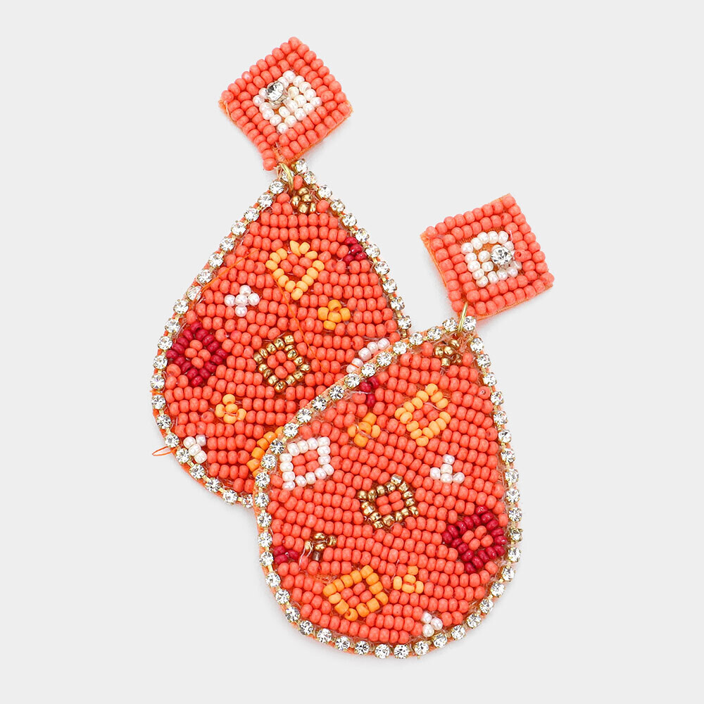 Felt Back Teardrop Beaded Dangle Earrings, Color: Coral
